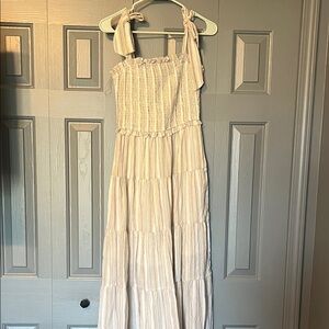 Listicle Cream Stripe Maxi Dress with Tie Straps